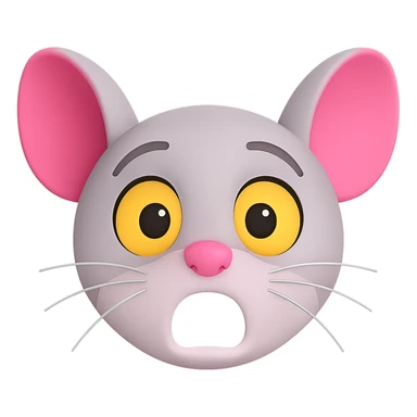 Change the expression to a shocked face instead of tongue out. Keep the same colors and style, do not make the mouse lighter grey. Maintain the 3D emoji look with transparent background. sticker