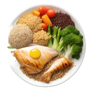 round white plate with healthy food sticker