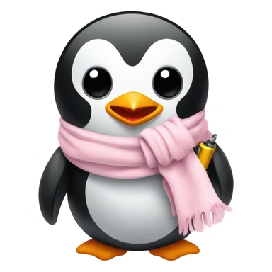 cute penguin wearing light pink bow scarf and holding light pink gun  sticker