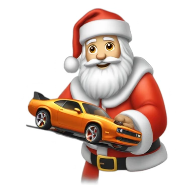 Santaclaus holding a hot wheels sticker