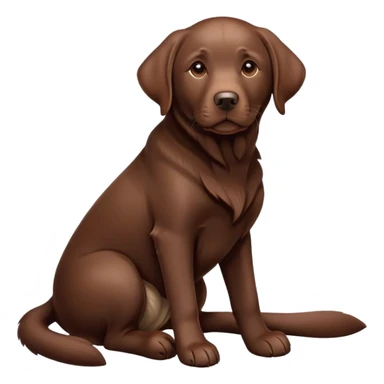 cinematic-[Labrador retriever]-realistic-full-body-sitting-emoji,-tail-resting-loosely-beside-its-paws,-head-tilted-dramatically, -sleek-[chocolate]-fur,-simplified-yet-realistic-focused-features,-highly-detailed,-glowing-with-an-almost-sarcastic-glow sticker