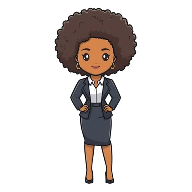 Elegant African career woman with natural curly afro hair, corporate outfit, professional demeanor sticker