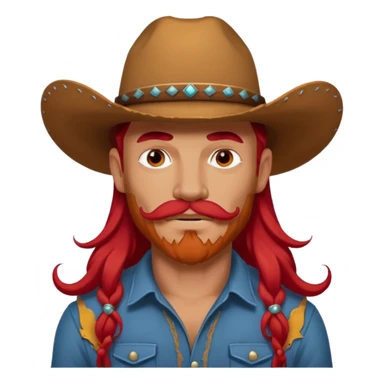 mustached cowboys bead and long red hair with tattoos on face and  sticker