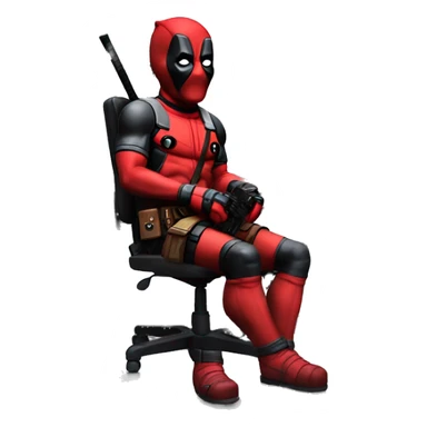 Deadpool holding controller sitting at a desk, front view sticker