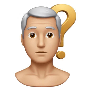 bust of a man with a question mark sticker