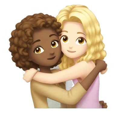 One girl withe brown curly hair and another girl with straight blonde hair hugging each other anime  sticker