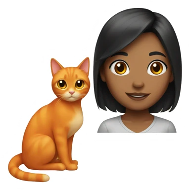 Black hair girl and orange cat sticker