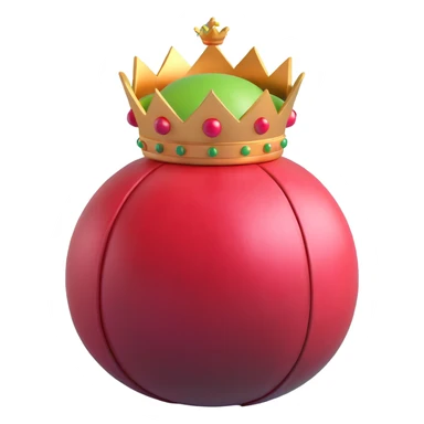 whole pomegranate with a round, red outer shell and a crown-like top sticker