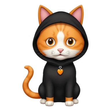 an orange cat that has a fully black dog costume on sticker