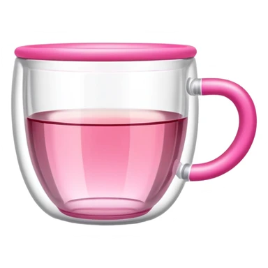 small transparent tea cup with pink handle and ribbed surface sticker