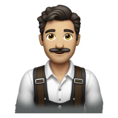 Brunette Man in suspenders with mustache no vest sticker