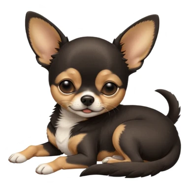 A high-resolution photo-realistic digital illustration of a cute black and tan chihuahua with eyes closed shut sleeping lazily on the ground sticker