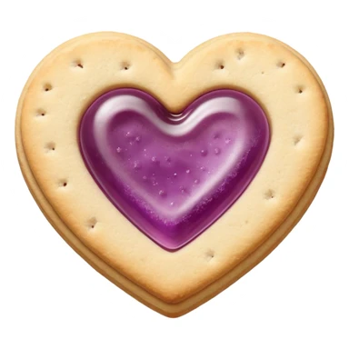 Realistic shortbread cookie in the shape of a heart with mauve jelly middle filling and sprinkled powder sugar on top. sticker