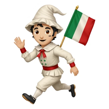 pulcinella con bandiera italiana che corre sticker