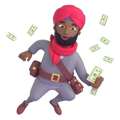 black robber with turban cash flying around sticker