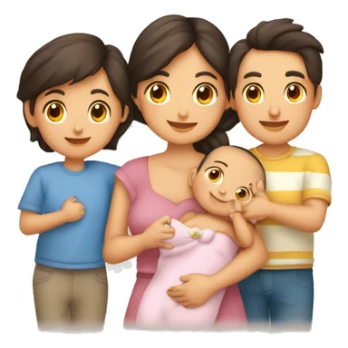 Familia hombre moreno mujer morena bebé y dos niños 4 miembros sticker