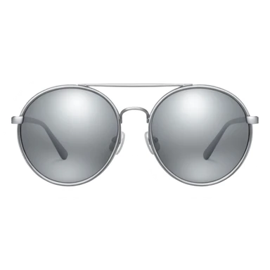 A pair of luxury sunglasses emoji with silver chrome frame, smooth rounded lenses, reflective metallic surface, high-end swag aesthetic, minimal and clean design, iOS emoji style, centered, white background sticker