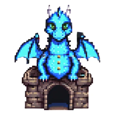 A pixel art style game scene featuring a dragon in a castle. sticker