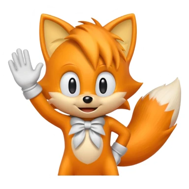 Tails from Sonic the Hedgehog, cheerful, waving sticker