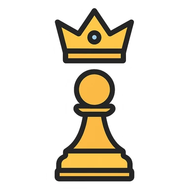 stylized chess pawn with a crown appearing above it, symbolizing promotion to queen, clean and modern look sticker