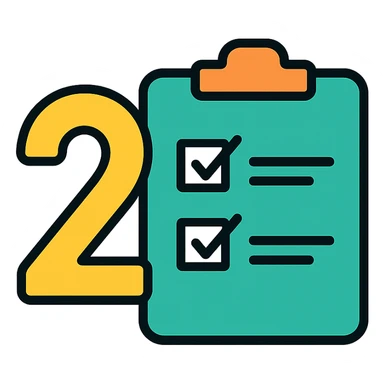 number two, second step, continuation of process, with a checklist sticker