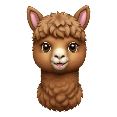 Cinematic Cute Brown Alpaca Portrait Emoji, Head tilted playfully and inquisitively, featuring a plush, rich brown fleece with a natural sheen, round, sparkling warm eyes filled with curiosity, Simplified yet irresistibly adorable features, highly detailed, glowing with a warm, friendly glow, high shine, affectionate and gentle, stylized with a touch of whimsy, bright and endearing, soft glowing outline, capturing the essence of a mischievous yet loving alpaca, so playful it feels like it could prance out of the screen and into your arms! sticker