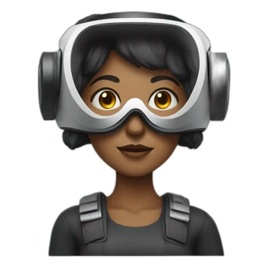 one woman wearing a futuristic vr headset sticker