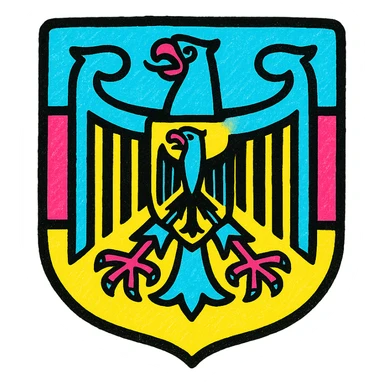 Create a clean, bold emoji of the German flag with the eagle crest, emphasizing clarity and strong colors, with a transparent background. sticker