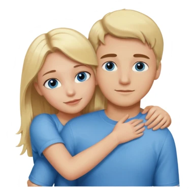 Create a blonde guy with blue eyes and a blonde girl with hazel eyes hugging  sticker