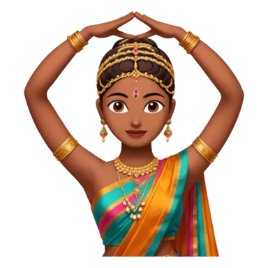 bharatanatyam dancer, hands above head, colorful sari sticker