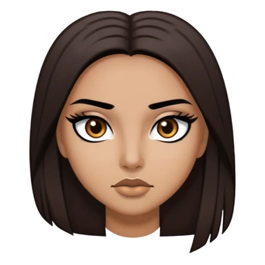 pretty long hair straight dark brown hair baddie with black eyeliner and brown eyes sticker