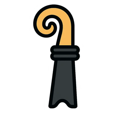 Cantonal flag of Basel-Stadt, black bishop's crozier on white background, simple and iconic, no text, flat style sticker