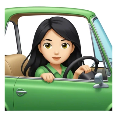 Long hair asian girl driving on her way in a green car  sticker