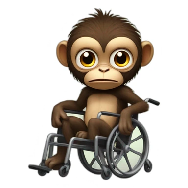 Very angry monkey with small ferocious rollins eyes rides cute wheelchair sticker