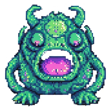 slime monster with a goofy face pixel art sticker