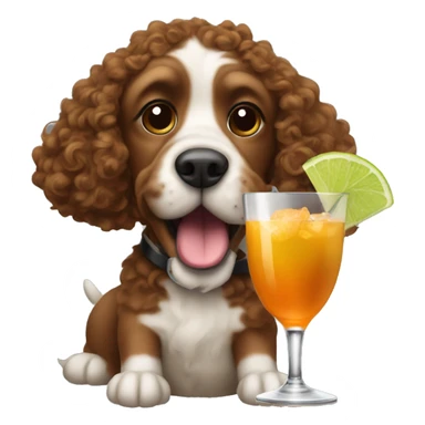 A dog with brown curly hair sipping a cocktail sticker