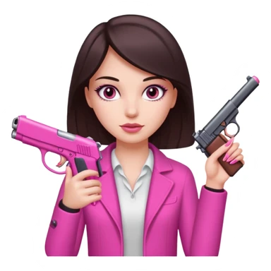 White Girl dark brown eyes hand pink nails holding pink gun sticker