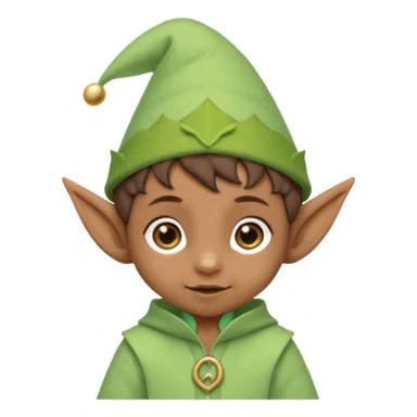 Tiny elf baby brown skin with pointy ears and hat, pastel green outfit,  sticker