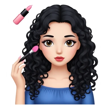 Girly, blush, mascara, lipgloss, long long curly black hair sticker