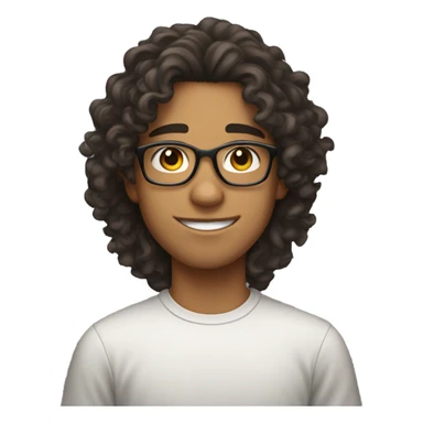 20 year old boy with long curly hair, Hispanic complexion , glasses and who smells sticker