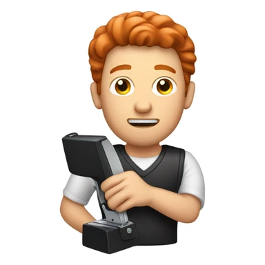 Stapler being used by red head man sticker