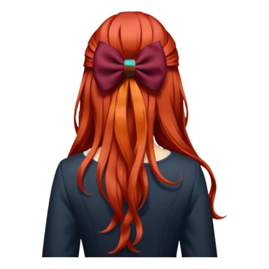 red long hairs with burgundy bow from the back sticker