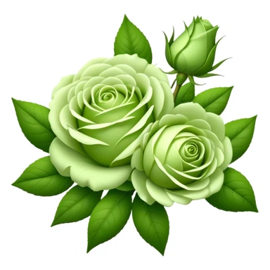 big bouquet Soft Green Tea Rose flower and bud, luxuriant, leaf, bud sticker