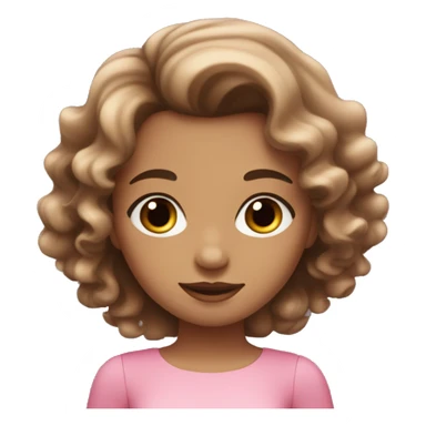girl with wavy hair, eyes and hair brown and a pink dress coquette sticker
