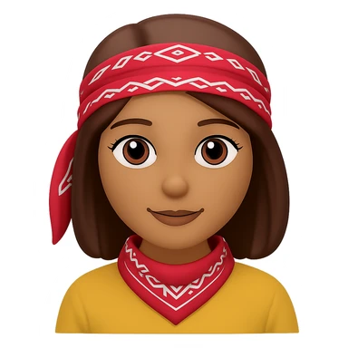 Create an image of a woman with a bandana and brown hair in the style of Apple emojis, with no background. The style should mimic the look of Apple emojis. sticker
