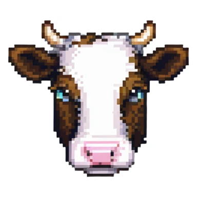 extremely blocky ultra-minimal pixel art Minecraft cow emoji with only 2 or 3 large square pixels, abstract and simple sticker
