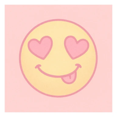 cute emoji, heart eyes, playful grin, pastel pink and yellow sticker