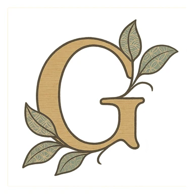 logo featuring the letter G with stylized leaves, elegant Japanese-inspired design sticker