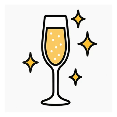 Add sparkles to the champagne glass in a simple and bold style, keeping the emoji style with a white background. sticker