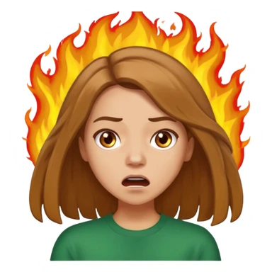Woman with hair on fire looking stressed and panicked with brown shoulder length hair—longer hair please and light skin—an Irish gal sticker